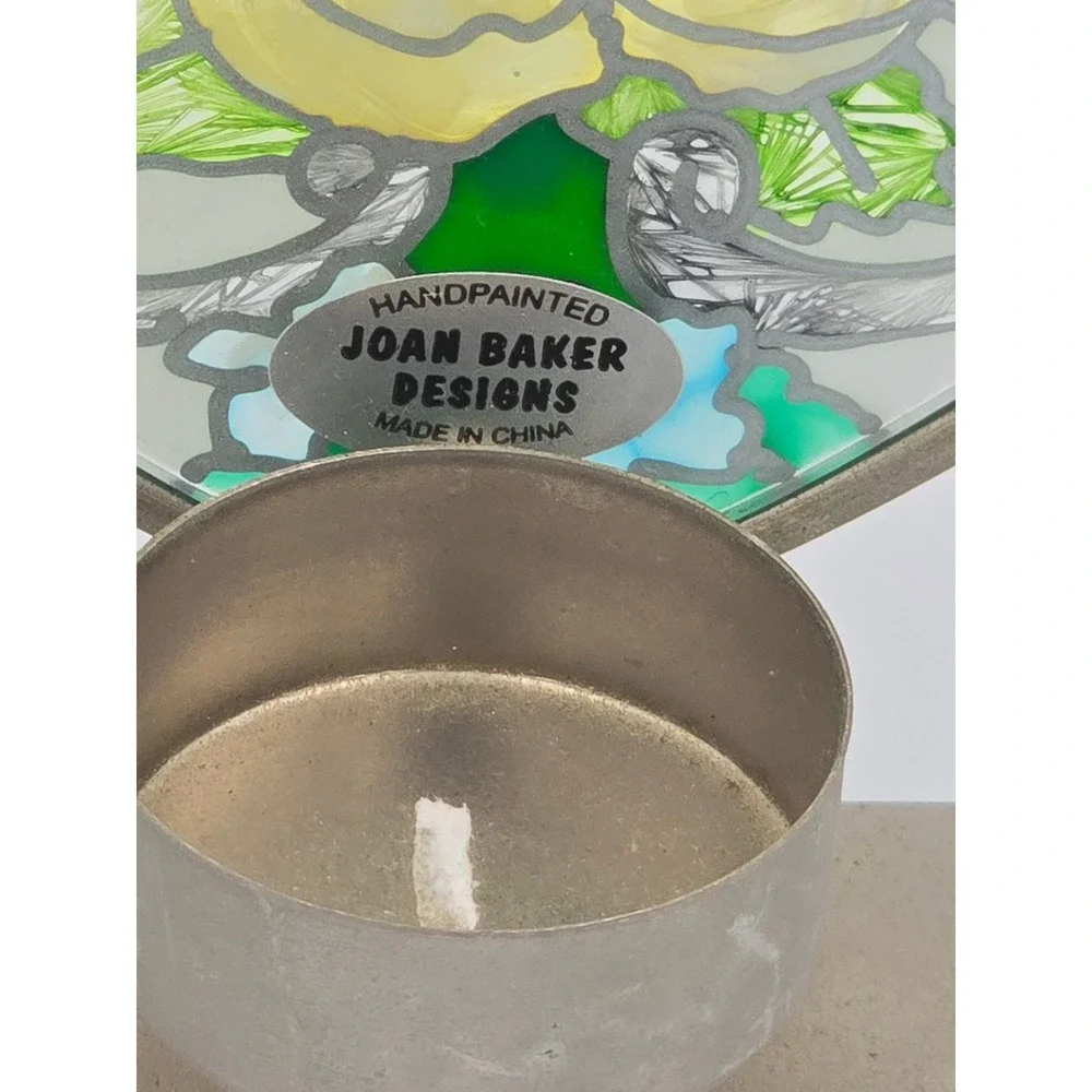 Joan Baker Designs French Bouquet Handpainted Glass Heart Tea Light Holder